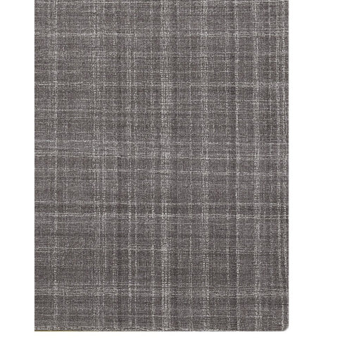 9' X 12' Graphite And Ivory Wool Plaid Hand Tufted Area Rug