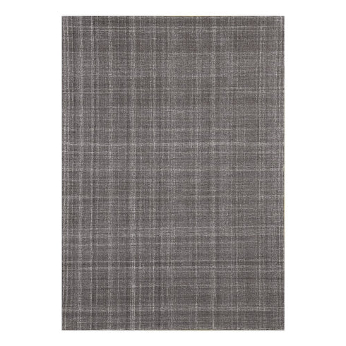 9' X 12' Graphite And Ivory Wool Plaid Hand Tufted Area Rug
