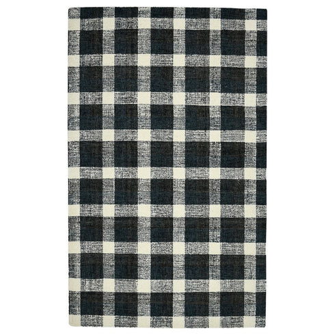 8' X 10' Charcoal And Ivory Wool Plaid Hand Tufted Area Rug