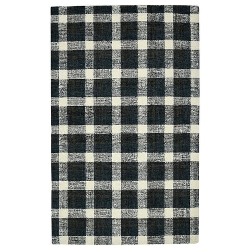 8' X 10' Charcoal And Ivory Wool Plaid Hand Tufted Area Rug
