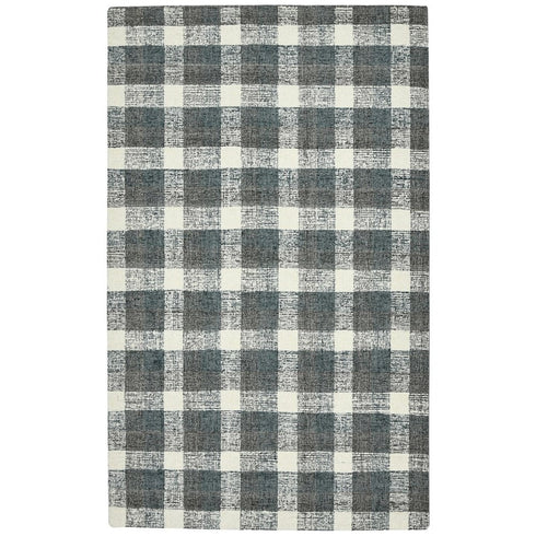 8' X 10' Dark Gray And Ivory Wool Plaid Hand Tufted Area Rug
