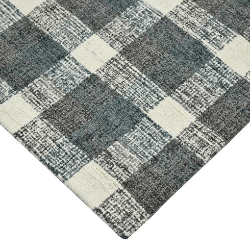8' X 10' Dark Gray And Ivory Wool Plaid Hand Tufted Area Rug