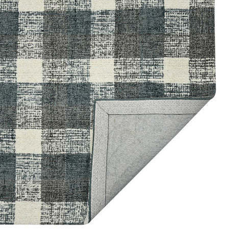 8' X 10' Dark Gray And Ivory Wool Plaid Hand Tufted Area Rug