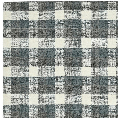 8' X 10' Dark Gray And Ivory Wool Plaid Hand Tufted Area Rug