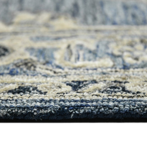 8' X 10' Denim Blue And Ivory Wool Oriental Hand Tufted Area Rug