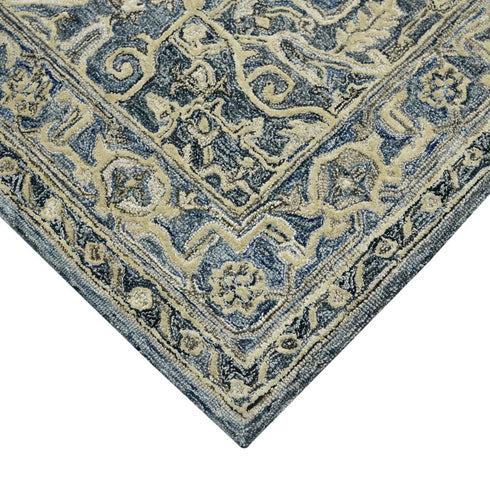 8' X 10' Denim Blue And Ivory Wool Oriental Hand Tufted Area Rug