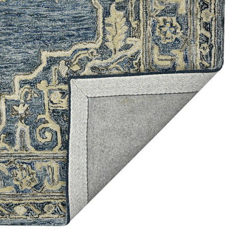 8' X 10' Denim Blue And Ivory Wool Oriental Hand Tufted Area Rug