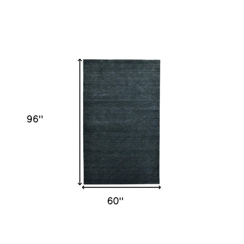 5' X 8' Dark Gray Wool Hand Woven Area Rug