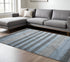 9' X 12' Gray And Light Blue Wool Striped Hand Woven Area Rug
