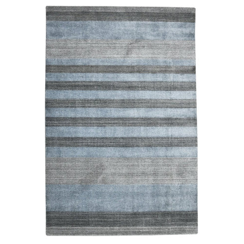 9' X 12' Gray And Light Blue Wool Striped Hand Woven Area Rug