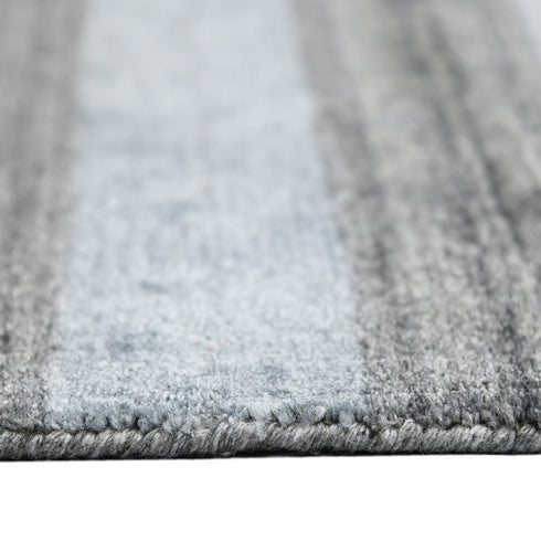 9' X 12' Gray And Light Blue Wool Striped Hand Woven Area Rug