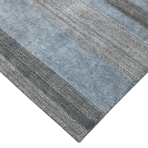 9' X 12' Gray And Light Blue Wool Striped Hand Woven Area Rug