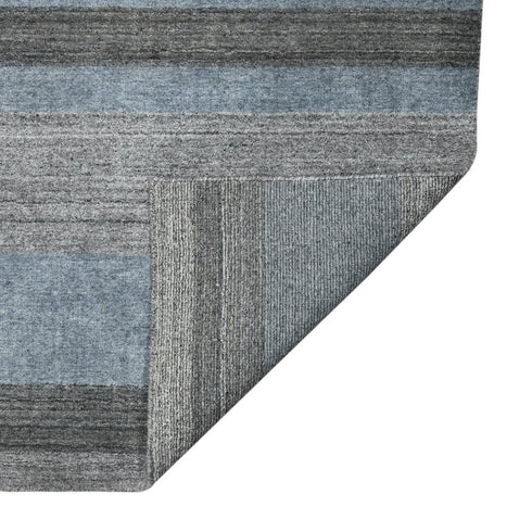 9' X 12' Gray And Light Blue Wool Striped Hand Woven Area Rug