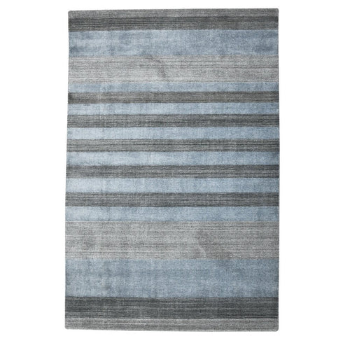 9' X 12' Gray And Light Blue Wool Striped Hand Woven Area Rug