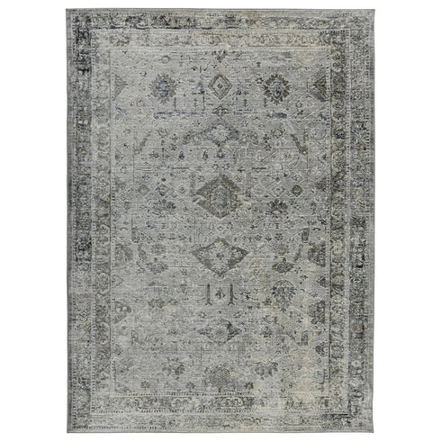 8' Gray And Charcoal Medallion Runner Rug