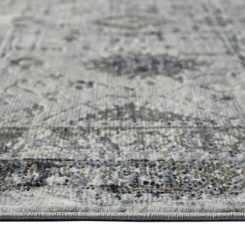 8' Gray And Charcoal Medallion Runner Rug