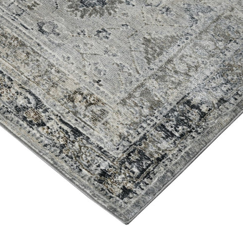 8' Gray And Charcoal Medallion Runner Rug