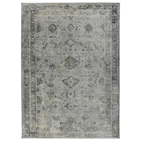 8' Gray And Charcoal Medallion Runner Rug