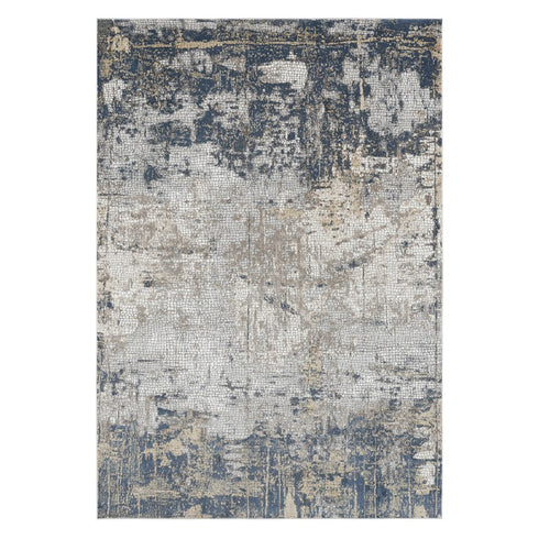 5' X 8' Beige Dark Blue And Gray Abstract Area Rug