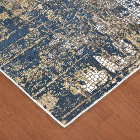 5' X 8' Beige Dark Blue And Gray Abstract Area Rug