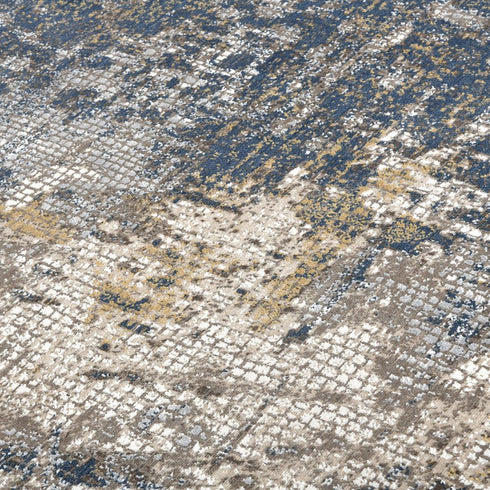 5' X 8' Beige Dark Blue And Gray Abstract Area Rug