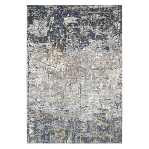 5' X 8' Beige Dark Blue And Gray Abstract Area Rug