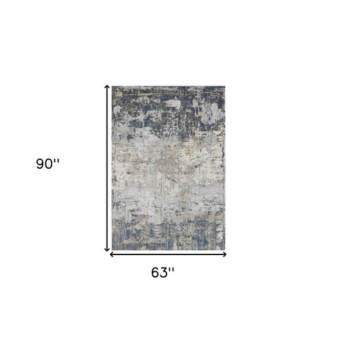 5' X 8' Beige Dark Blue And Gray Abstract Area Rug