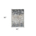 5' X 8' Beige Dark Blue And Gray Abstract Area Rug