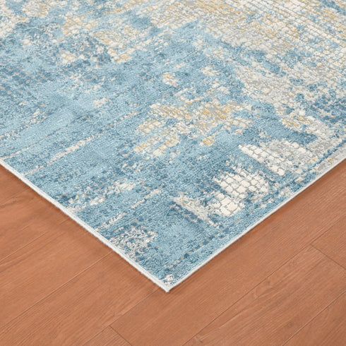 8' X 10' Gold Sky Blue And Ivory Abstract Area Rug