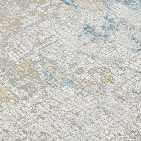 8' X 10' Gold Sky Blue And Ivory Abstract Area Rug
