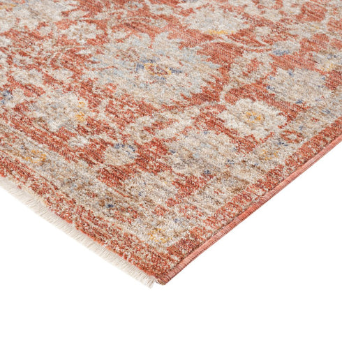 8' X 10' Brick Red And Gray Floral Medallion Area Rug With Fringe