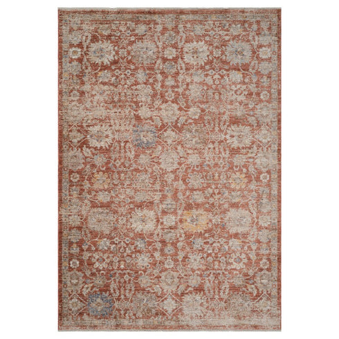 8' X 10' Brick Red And Gray Floral Medallion Area Rug With Fringe