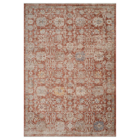 8' X 10' Brick Red And Gray Floral Medallion Area Rug With Fringe