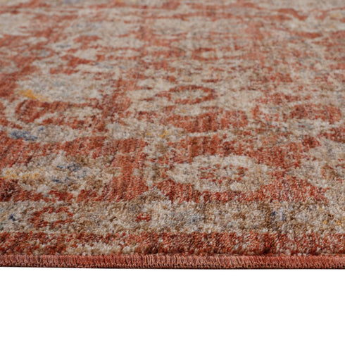 8' X 10' Brick Red And Gray Floral Medallion Area Rug With Fringe