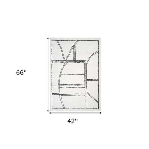 4' X 6' Ivory And Black Geometric Area Rug