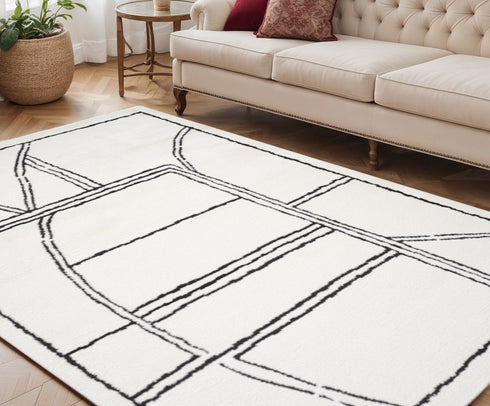 4' X 6' Ivory And Black Geometric Area Rug