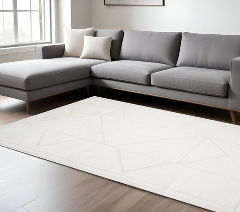 8' X 10' Ivory And Off White Geometric Area Rug