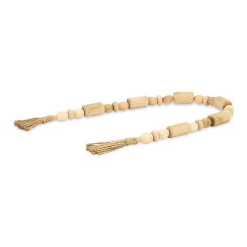 40" Brown Wood Beads And Rope Decorative Tassel