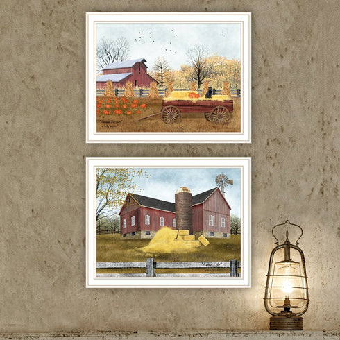 Set Of Two Autumn Blessings Farm Life White Framed Wall Art