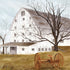 Set Of Two Stone Cottage Farmhouse and White Wooden Barn White Framed Wall Art