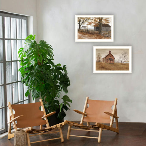 Set Of Two Old Country Road White Framed Wall Art