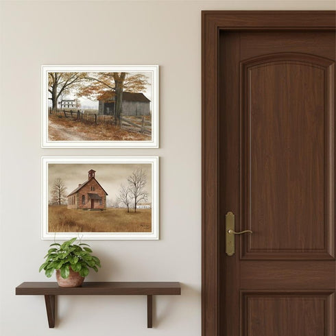 Set Of Two Old Country Road White Framed Wall Art