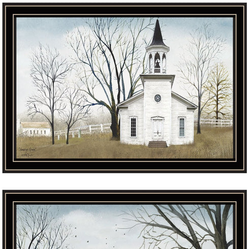 Set Of Two Amazing Grace Sunday Service Black Framed Wall Art