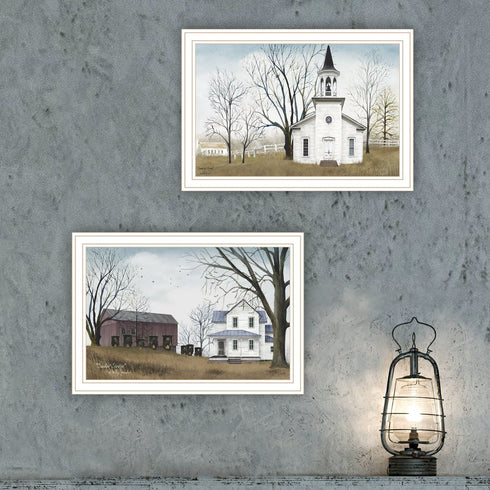 Set Of Two Amazing Grace Sunday Service White Framed Wall Art