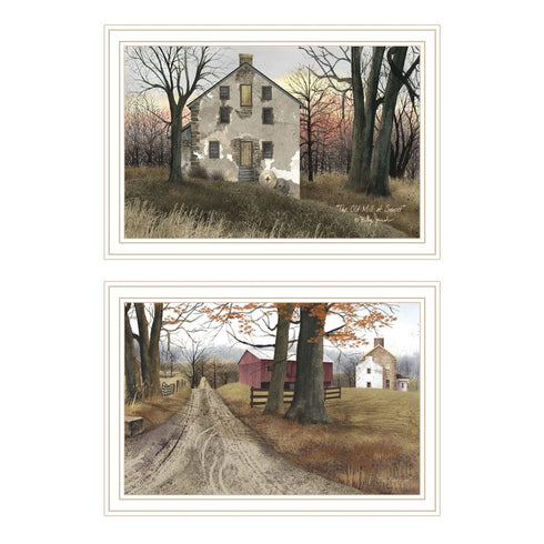 Set Of Two The Old Mill And A Road Home White Framed Wall Art
