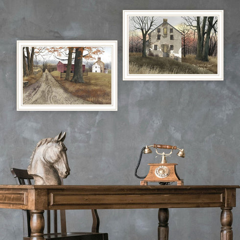 Set Of Two The Old Mill And A Road Home White Framed Wall Art