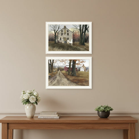 Set Of Two The Old Mill And A Road Home White Framed Wall Art
