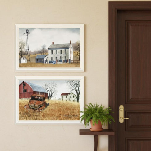 Set Of Two Washday and Granddad's Old Truck White Framed Wall Art