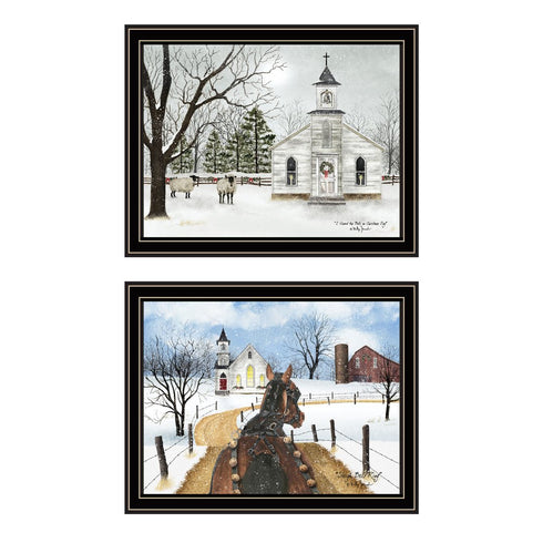 Set Of Two Sleigh Bells Ring Black Framed Wall Art