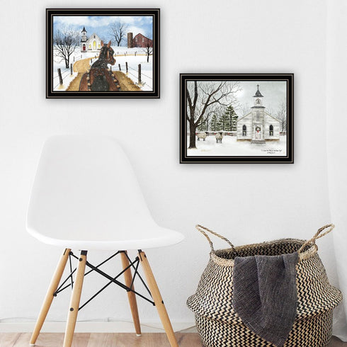 Set Of Two Sleigh Bells Ring Black Framed Wall Art